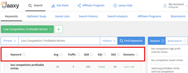 Wealthy Affiliate Jaaxy Keyword Research Tool.